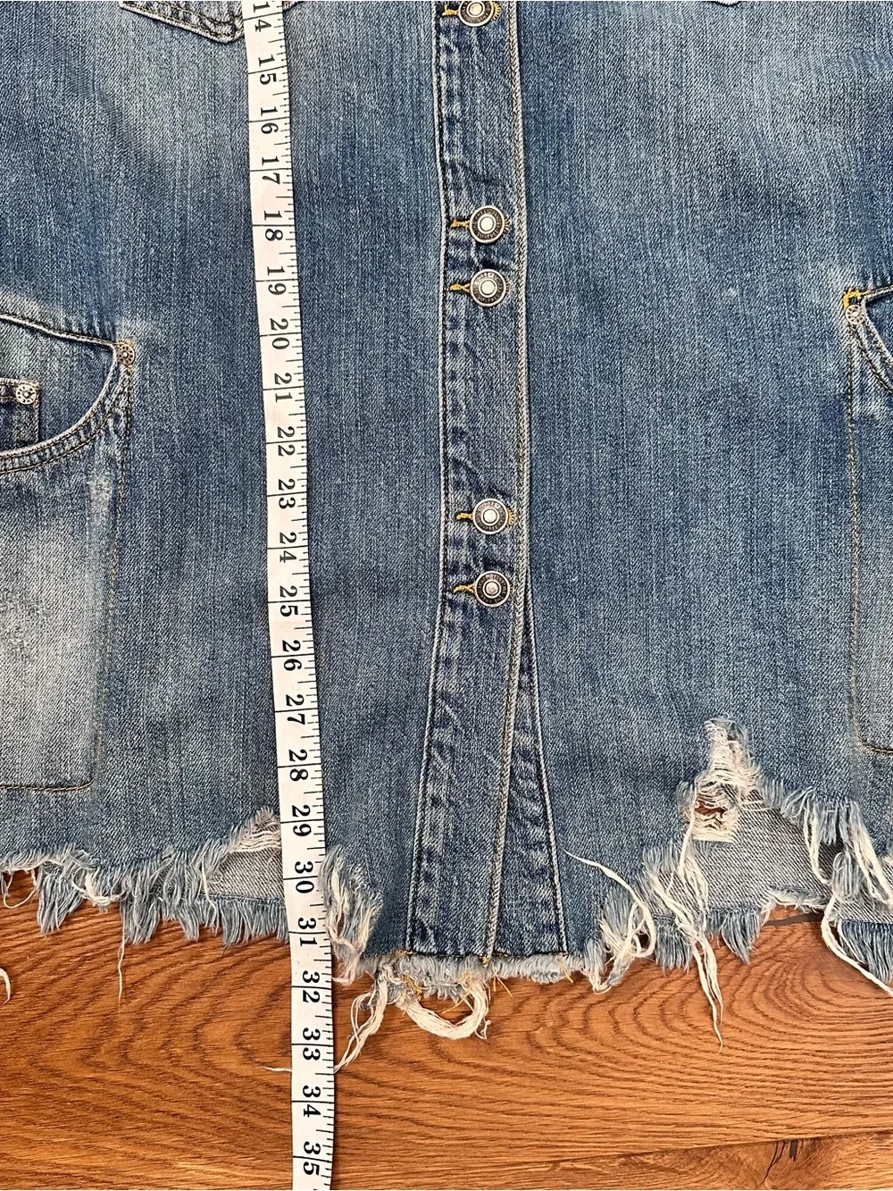 Free People Distressed Long Denim Jacket - Picture 8 of 11